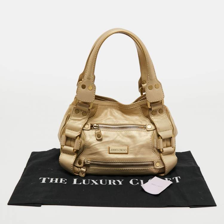 Pre Owned Jimmy Choo Gold Leather and Suede Mahala Bag