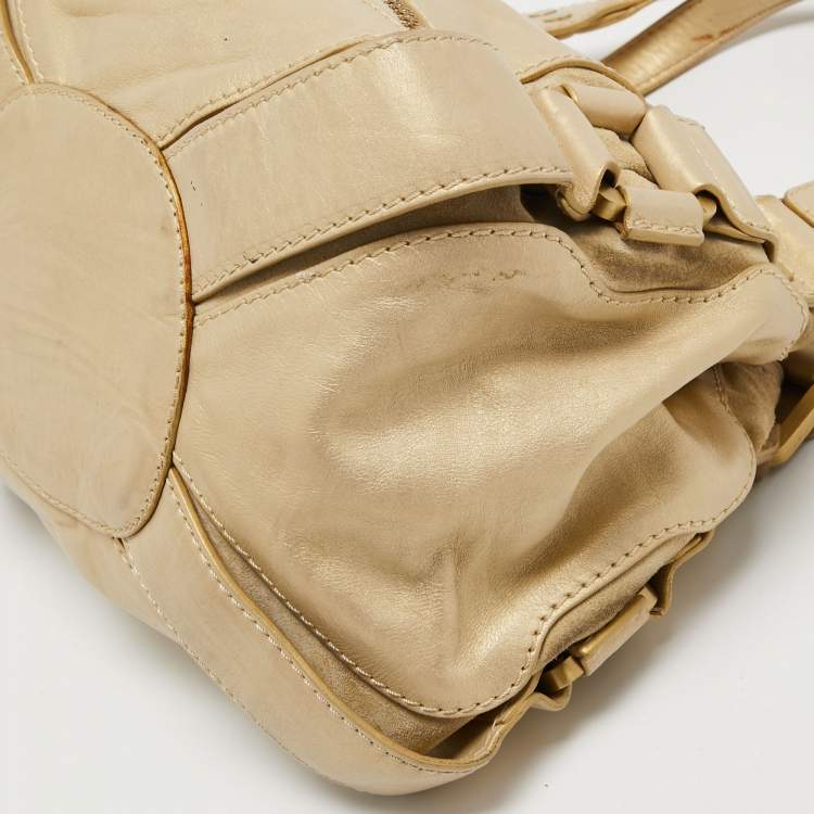 Pre Owned Jimmy Choo Gold Leather and Suede Mahala Bag