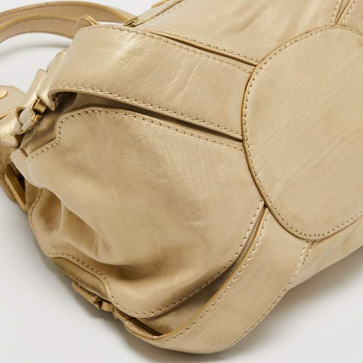 Pre Owned Jimmy Choo Gold Leather and Suede Mahala Bag