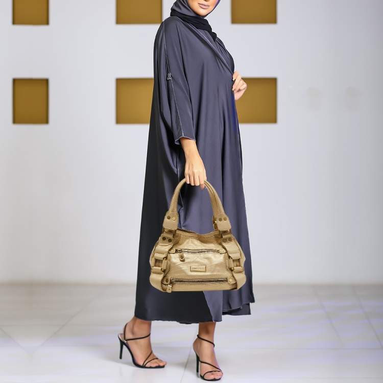 Pre Owned Jimmy Choo Gold Leather and Suede Mahala Bag