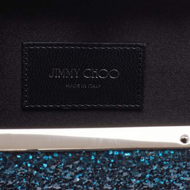 Pre Owned Jimmy Choo Blue Coarse Glitter Celeste Clutch 