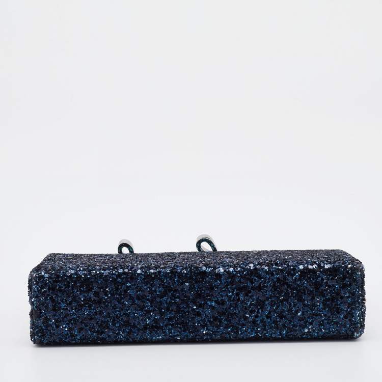 Pre Owned Jimmy Choo Blue Coarse Glitter Celeste Clutch 