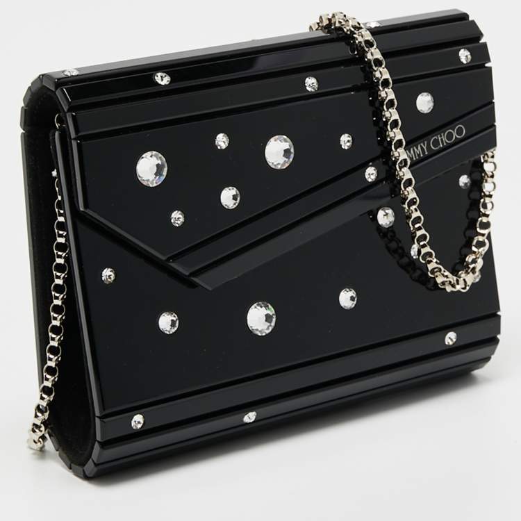 Pre Owned Jimmy Choo Black Multi Crystal Embellished Acrylic Candy Chain Clutch