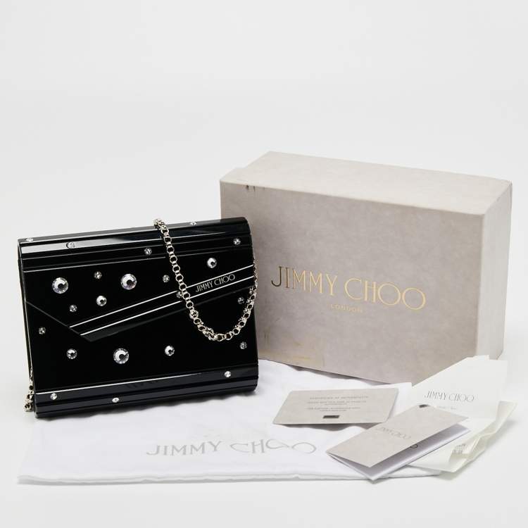 Pre Owned Jimmy Choo Black Multi Crystal Embellished Acrylic Candy Chain Clutch