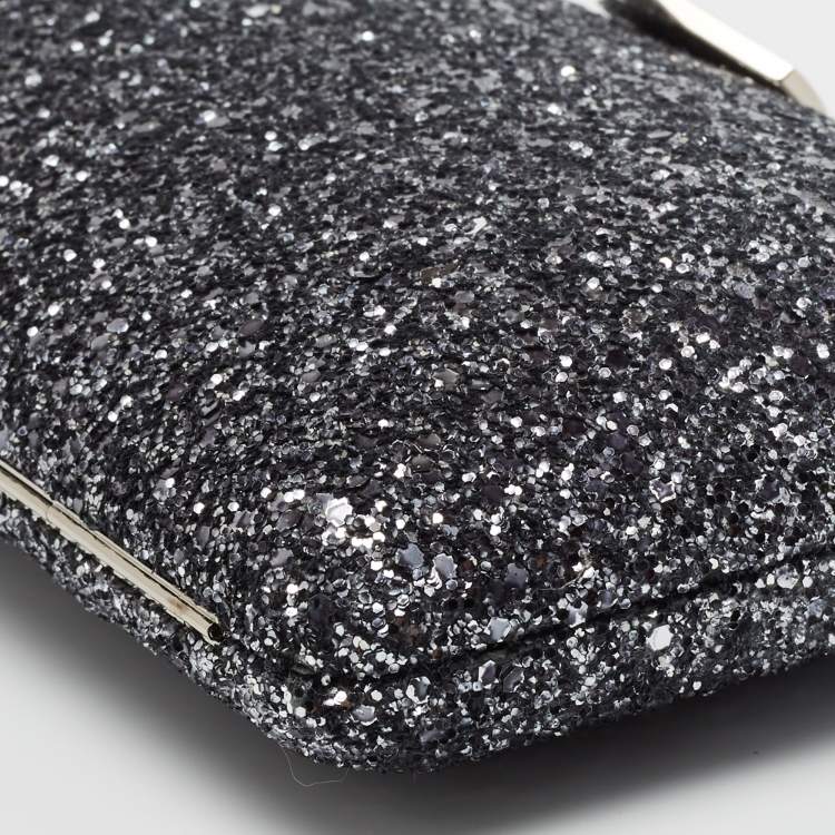 Pre Owned Jimmy Choo Navy/Blue Coarse Glitter Ellipse Chain Clutch
