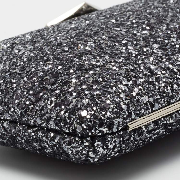 Pre Owned Jimmy Choo Navy/Blue Coarse Glitter Ellipse Chain Clutch