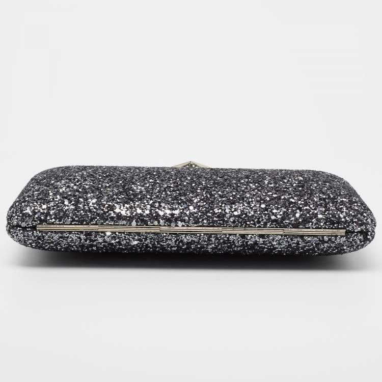 Pre Owned Jimmy Choo Navy/Blue Coarse Glitter Ellipse Chain Clutch