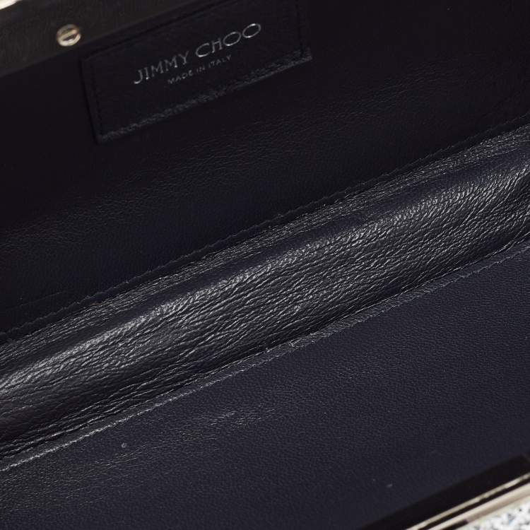 Pre Owned Jimmy Choo Navy/Blue Coarse Glitter Ellipse Chain Clutch