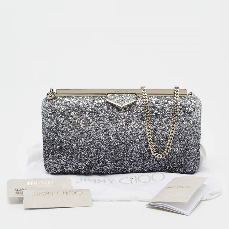 Pre Owned Jimmy Choo Navy/Blue Coarse Glitter Ellipse Chain Clutch