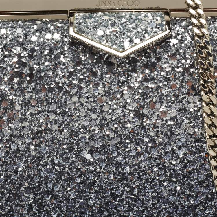 Pre Owned Jimmy Choo Navy/Blue Coarse Glitter Ellipse Chain Clutch