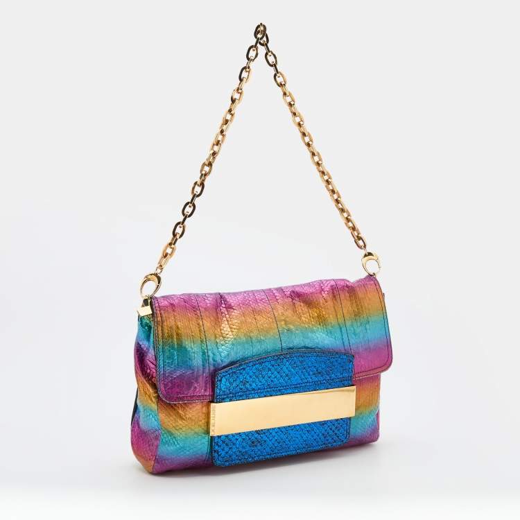 Pre Owned Jimmy Choo Multicolored Watersnake Celeste Rainbow Chain Shoulder Bag