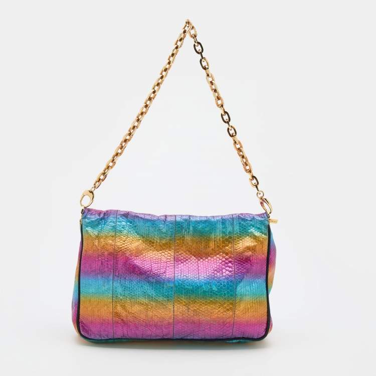 Pre Owned Jimmy Choo Multicolored Watersnake Celeste Rainbow Chain Shoulder Bag