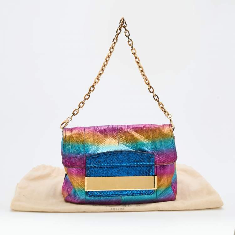 Pre Owned Jimmy Choo Multicolored Watersnake Celeste Rainbow Chain Shoulder Bag