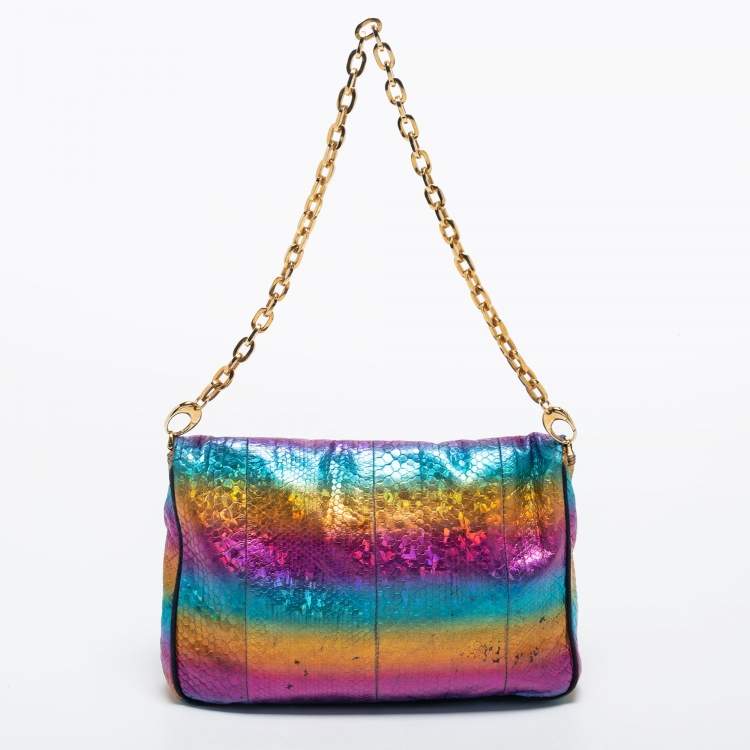 Pre Owned Jimmy Choo Multicolor Python Celeste Rainbow Chain Clutch