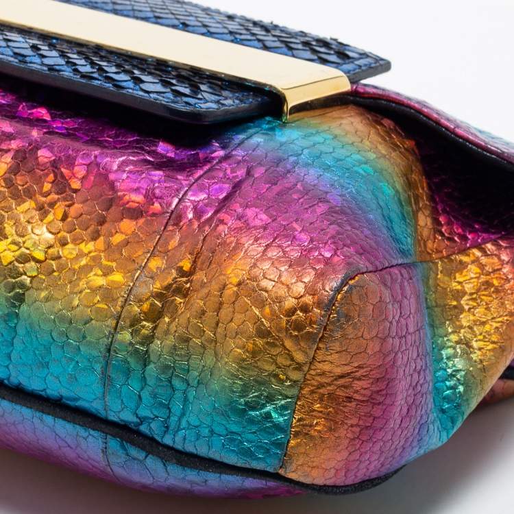 Pre Owned Jimmy Choo Multicolor Python Celeste Rainbow Chain Clutch