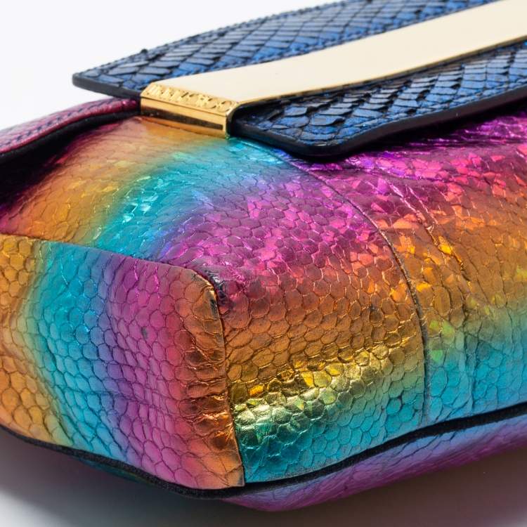 Pre Owned Jimmy Choo Multicolor Python Celeste Rainbow Chain Clutch