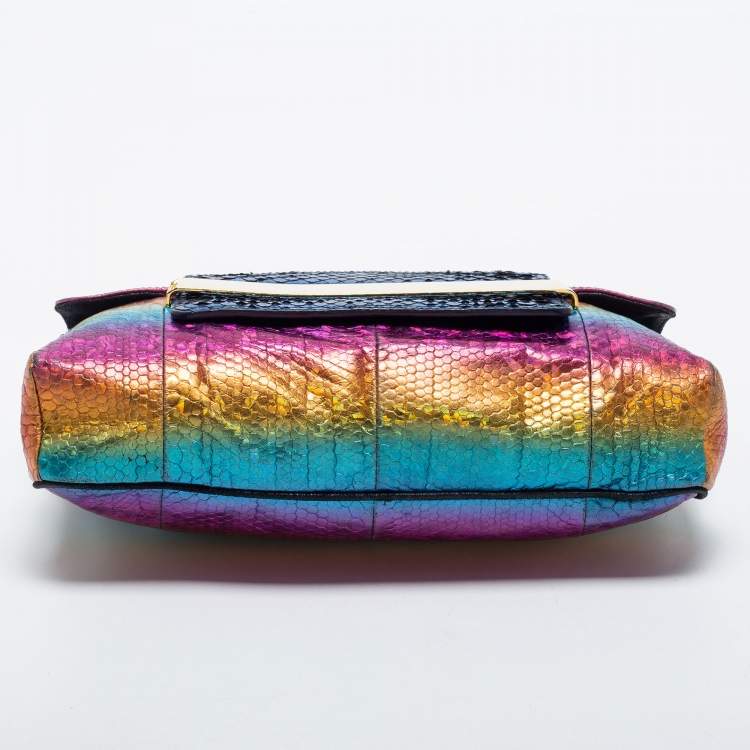 Pre Owned Jimmy Choo Multicolor Python Celeste Rainbow Chain Clutch