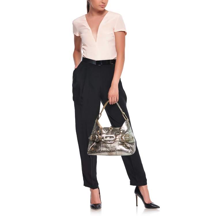 Pre Owned Jimmy Choo Metallic Gold/Silver Python Tulita Satchel
