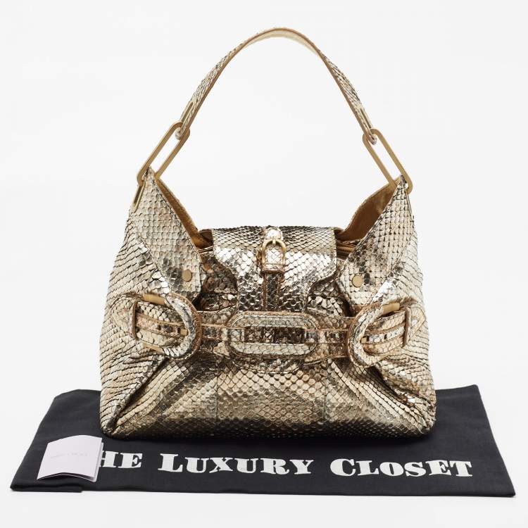 Pre Owned Jimmy Choo Metallic Gold/Silver Python Tulita Satchel