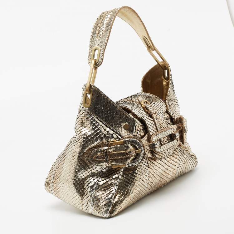 Pre Owned Jimmy Choo Metallic Gold/Silver Python Tulita Satchel