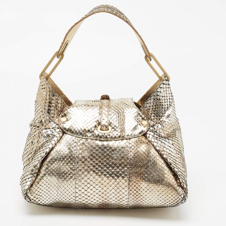 Pre Owned Jimmy Choo Metallic Gold/Silver Python Tulita Satchel