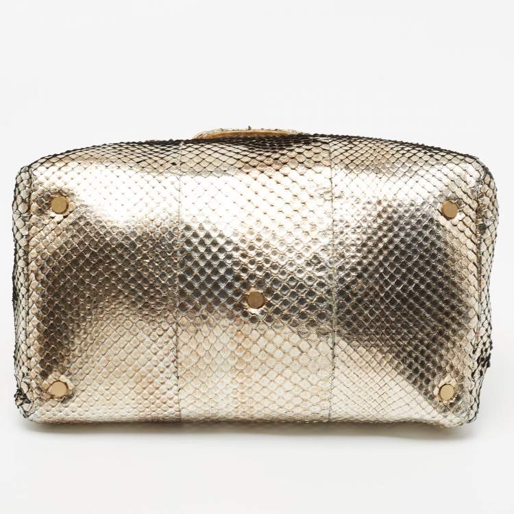 Pre Owned Jimmy Choo Metallic Gold/Silver Python Tulita Satchel