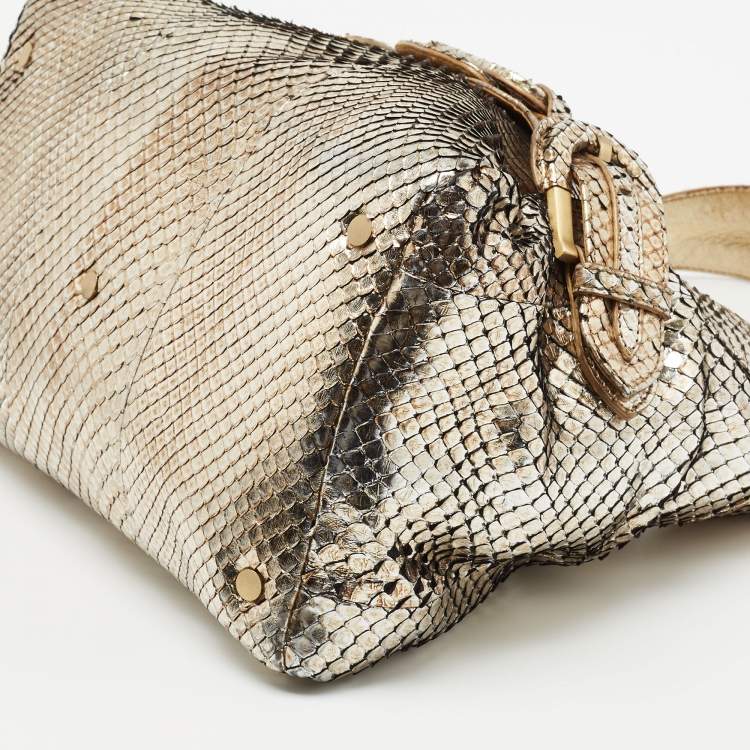 Pre Owned Jimmy Choo Metallic Gold/Silver Python Tulita Satchel