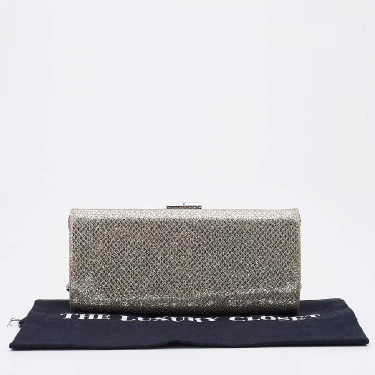 Pre Owned Jimmy Choo Metallic Gold Glitter Fabric Tube Clutch