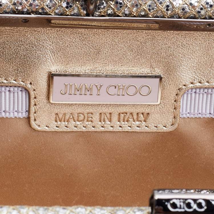 Pre Owned Jimmy Choo Metallic Gold Glitter Fabric Tube Clutch