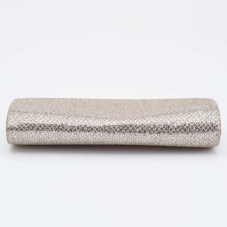 Pre Owned Jimmy Choo Metallic Gold Glitter Fabric Tube Clutch