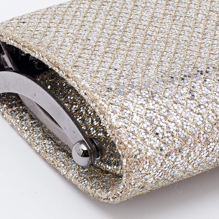Pre Owned Jimmy Choo Metallic Gold Glitter Fabric Tube Clutch