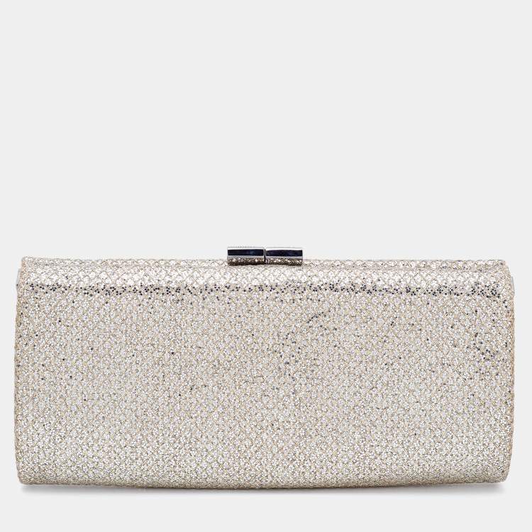 Pre Owned Jimmy Choo Metallic Gold Glitter Fabric Tube Clutch