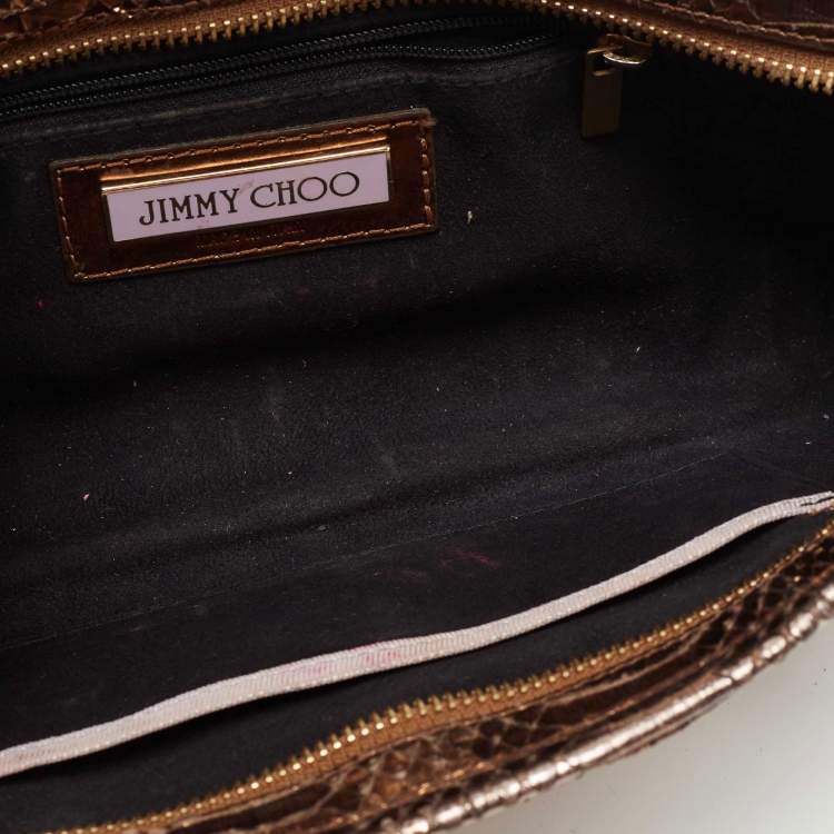 Pre Owned Jimmy Choo Metallic Bronze Python Tulita Wristlet Clutch