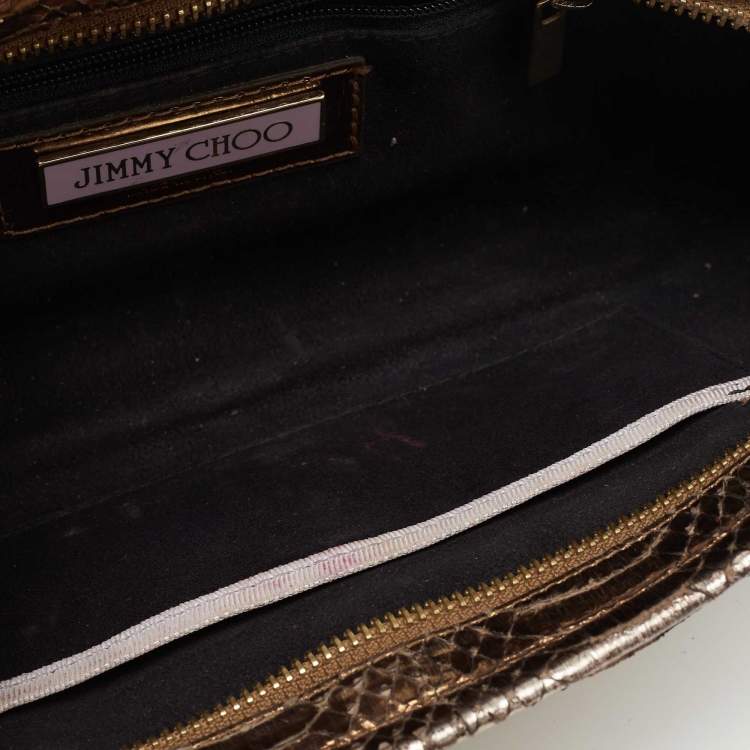 Pre Owned Jimmy Choo Metallic Bronze Python Tulita Wristlet Clutch