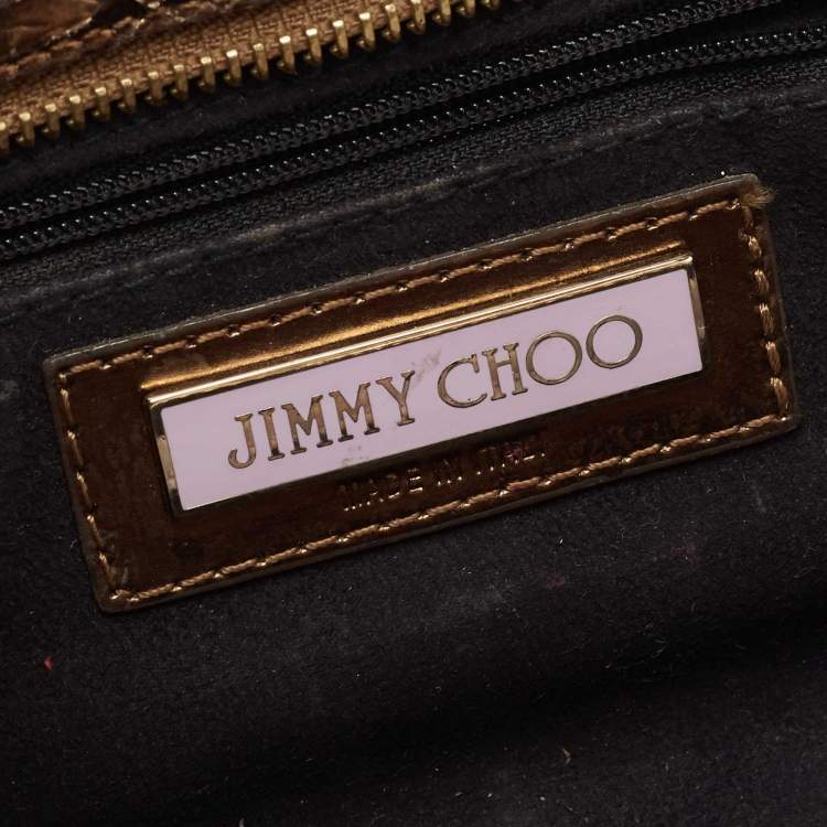 Pre Owned Jimmy Choo Metallic Bronze Python Tulita Wristlet Clutch