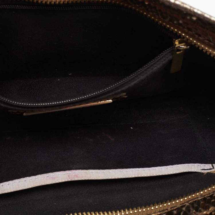 Pre Owned Jimmy Choo Metallic Bronze Python Tulita Wristlet Clutch