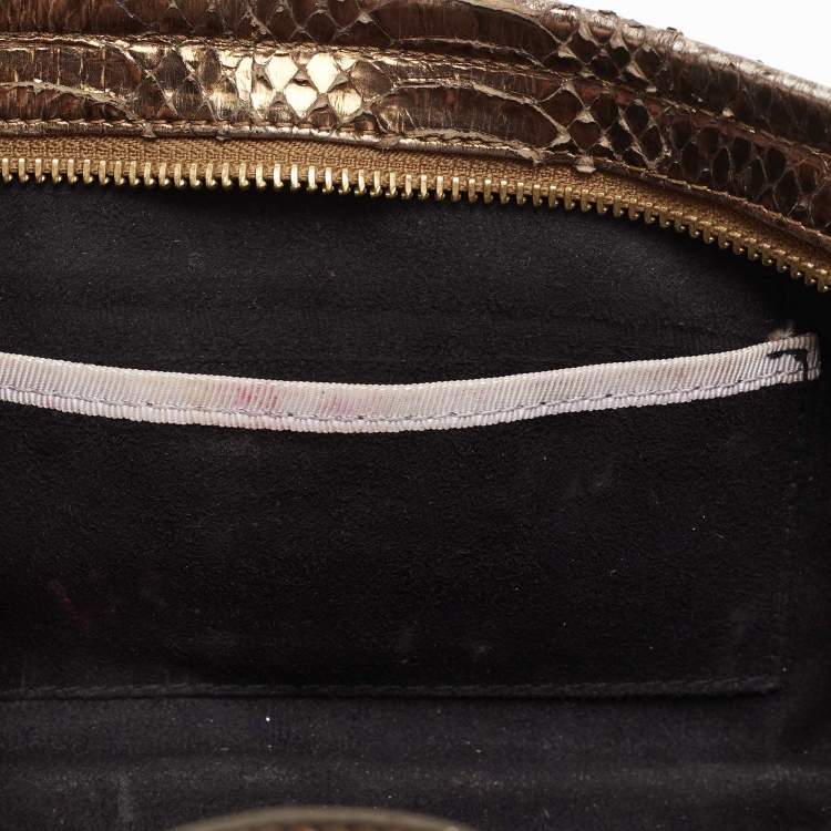 Pre Owned Jimmy Choo Metallic Bronze Python Tulita Wristlet Clutch