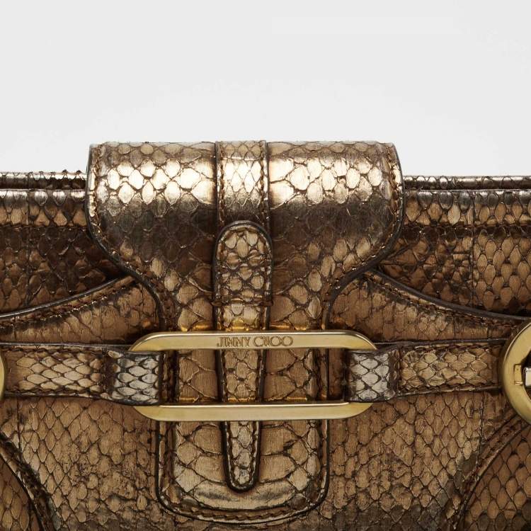 Pre Owned Jimmy Choo Metallic Bronze Python Tulita Wristlet Clutch