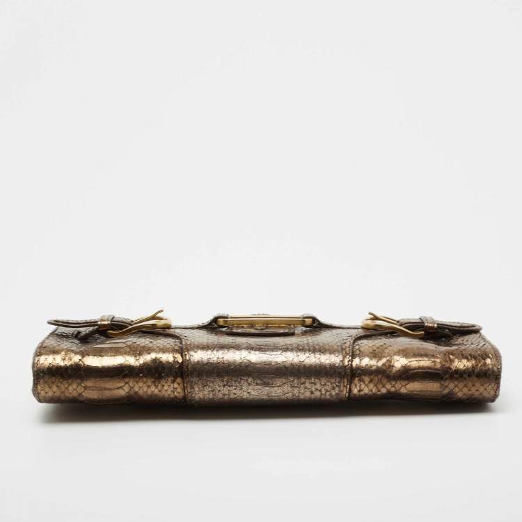 Pre Owned Jimmy Choo Metallic Bronze Python Tulita Wristlet Clutch