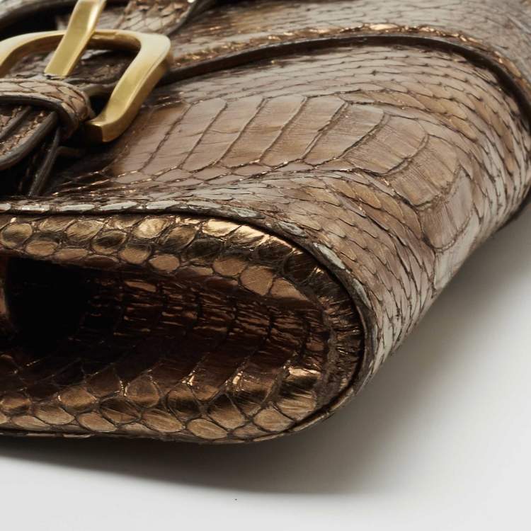 Pre Owned Jimmy Choo Metallic Bronze Python Tulita Wristlet Clutch