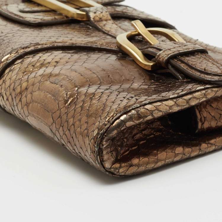 Pre Owned Jimmy Choo Metallic Bronze Python Tulita Wristlet Clutch
