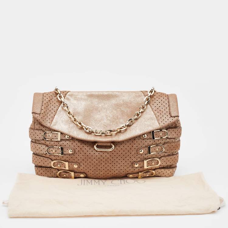 Pre Owned Jimmy Choo Metallic Beige Suede Brix Convertible Shoulder Bag