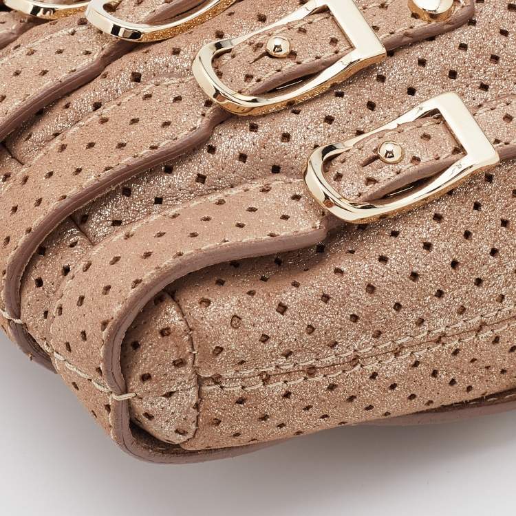 Pre Owned Jimmy Choo Metallic Beige Suede Brix Convertible Shoulder Bag