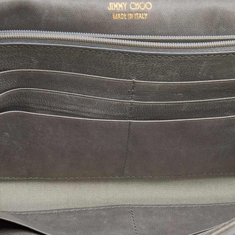 Pre Owned Jimmy Choo Grey/Beige Water Snake and Leather Flap Clutch