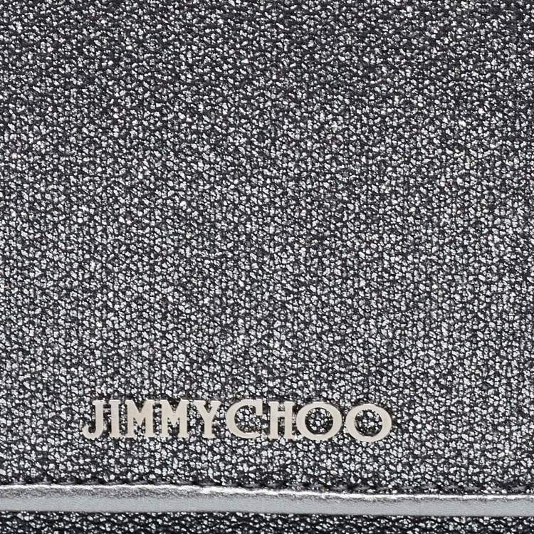 Pre Owned Jimmy Choo Metallic/Silver Glitter and Leather Flap Wallet on Chain