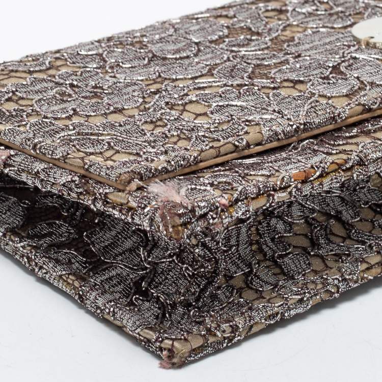 Pre Owned Jimmy Choo Metallic Silver/Gold Lace Chain Clutch