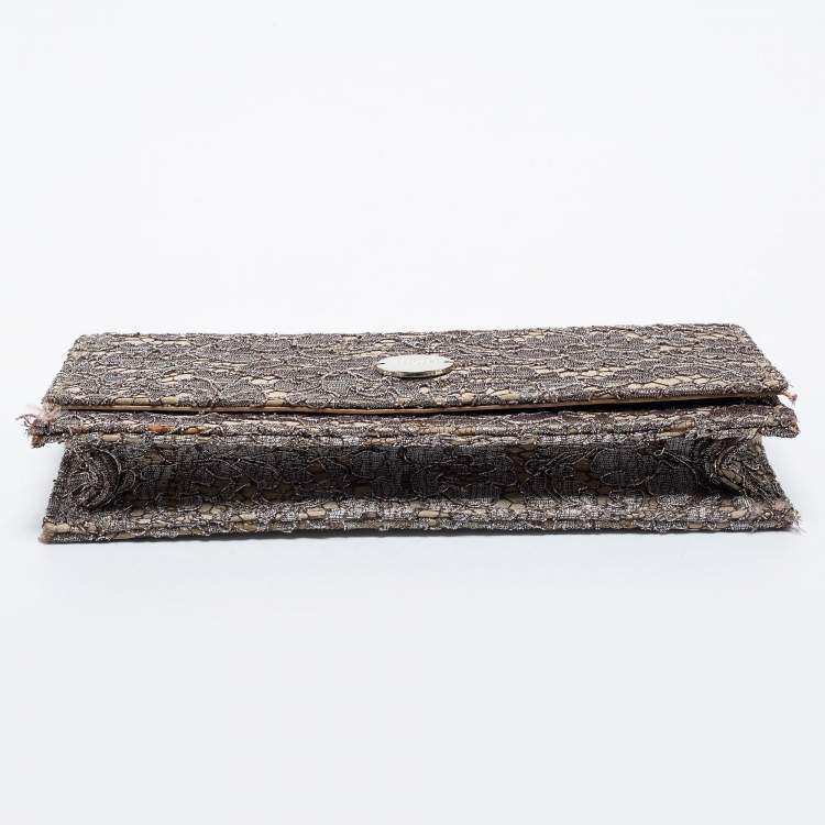 Pre Owned Jimmy Choo Metallic Silver/Gold Lace Chain Clutch