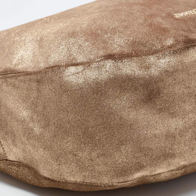 Pre Owned Jimmy Choo Metallic Beige Suede Solar Hobo