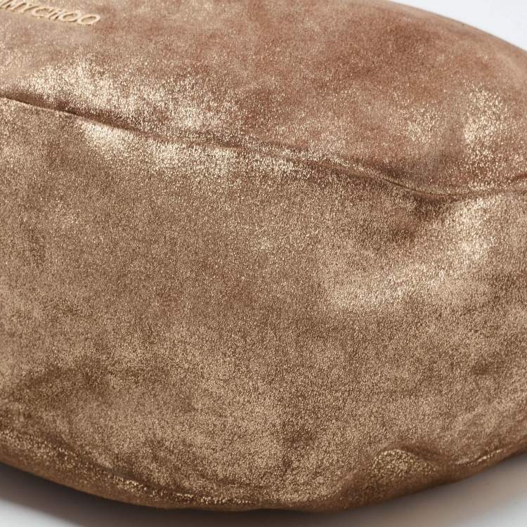 Pre Owned Jimmy Choo Metallic Beige Suede Solar Hobo