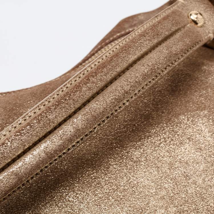 Pre Owned Jimmy Choo Metallic Beige Suede Solar Hobo